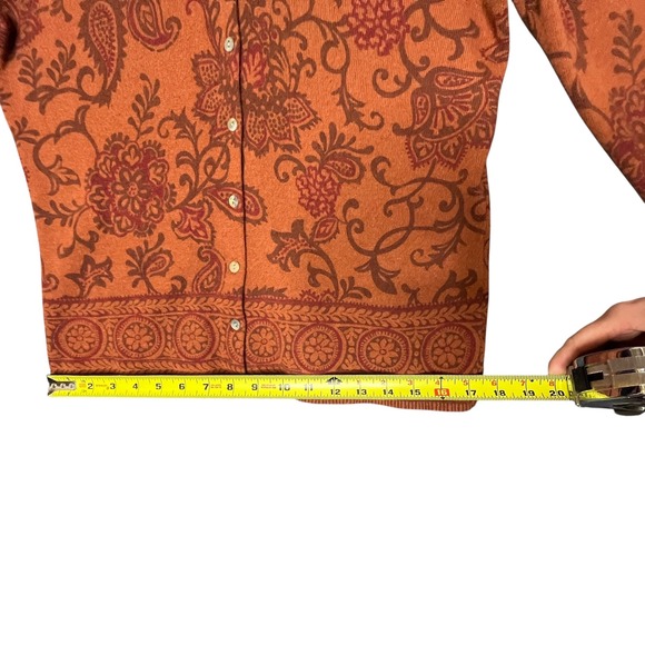 Carole Little Orange Paisley Floral Cardigan Sweater Size L Wool Angora Classic - Picture 10 of 10